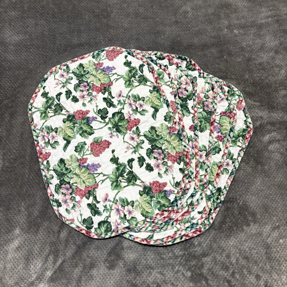 Set of 6 Vintage Floral Plaid Pattern Reversible Placemats Cotton Fabric